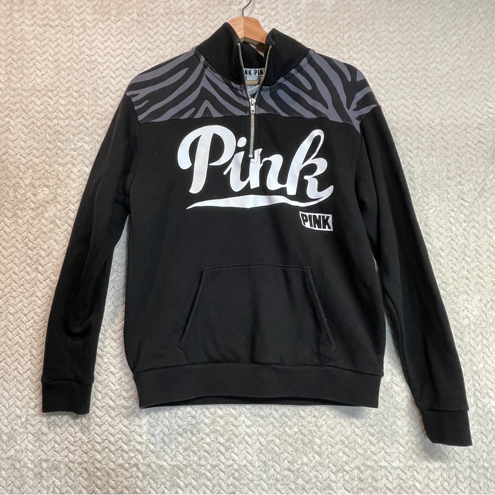 Victoria’s Secret Pink Boyfriend 1/4 Zip Zebra Print Sweatshirt Women Size xs